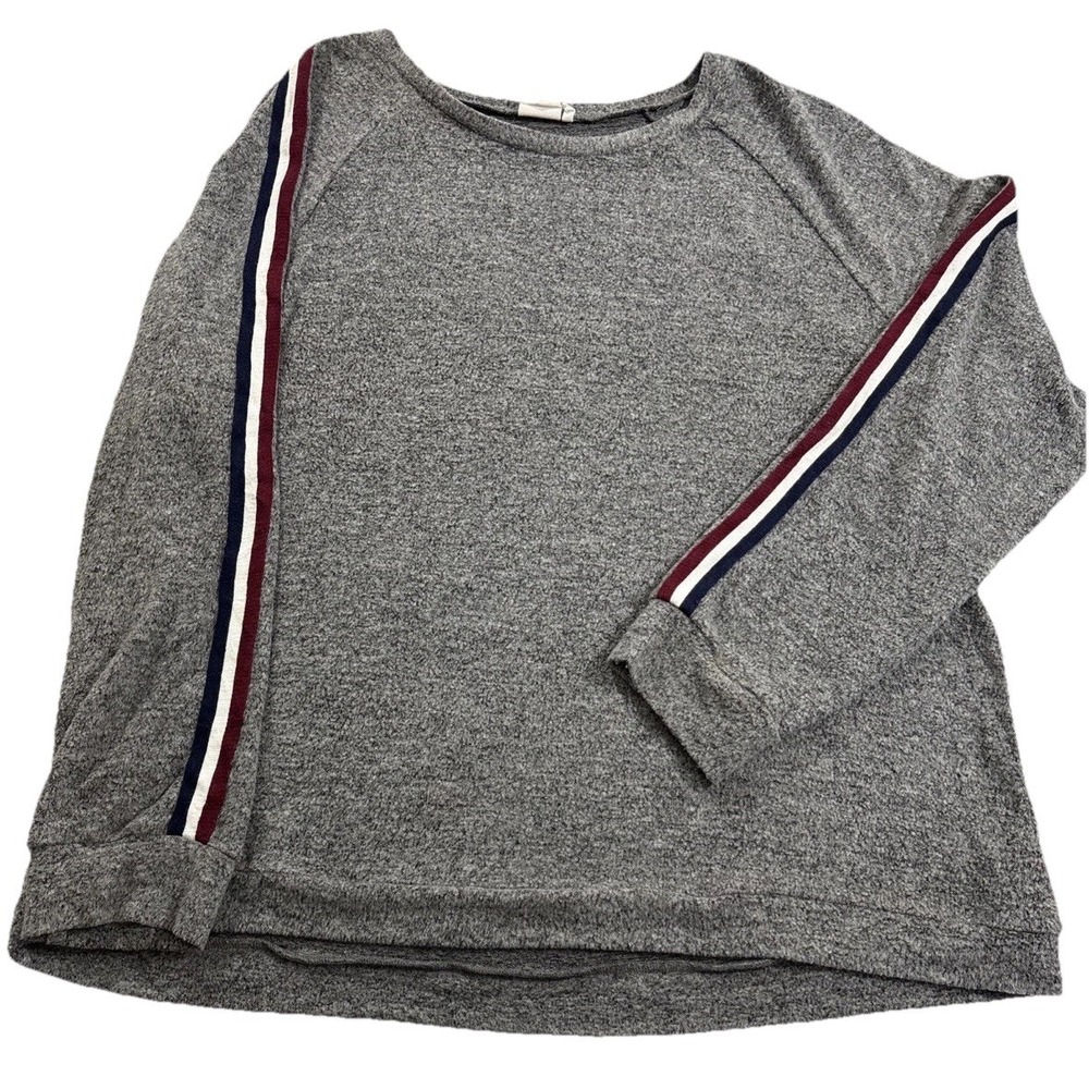 Simple Suzanne Betro Gray Heathered Striped Sleeve Pullover Sweater 2X Comfort